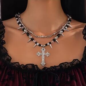 Black Spike Barbwire Cross Necklace